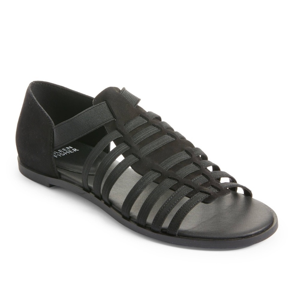 Eileen Fisher NWOB Rato Black Tumbled Nubuck Sandal Size 9.5 Strappy Open Toe